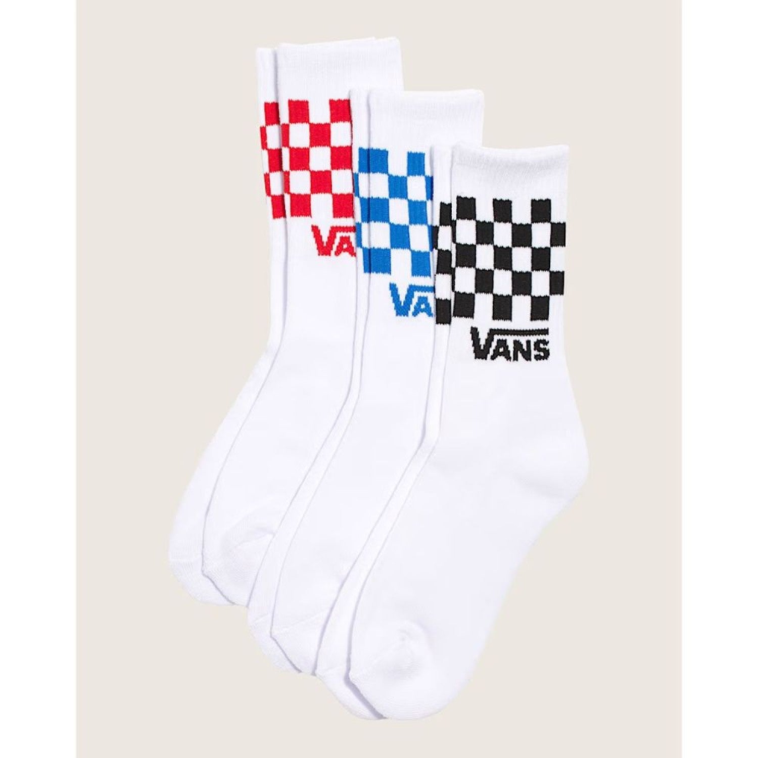 Vans Classic Check Crew Socks – Σετ 3 Ζευγάρια Λευκές Κάλτσες με Check Μοτίβο VN000Q1QWHT1